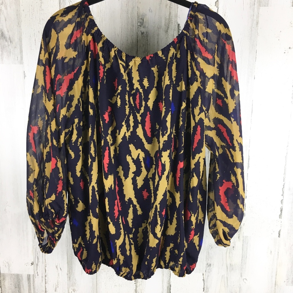 Willi Smith Size L Yellow & Blue Blouse